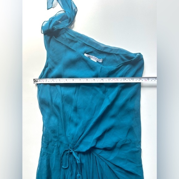 Diane von Furstenberg 100% silk Nicoletta Dress Teal one shoulder size 2 - Picture 8 of 9